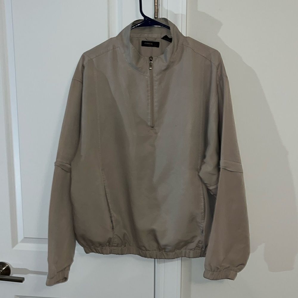 George Golf Jacket Mens Large Beige 1/2 zip Pullover Windbreaker Convertible L